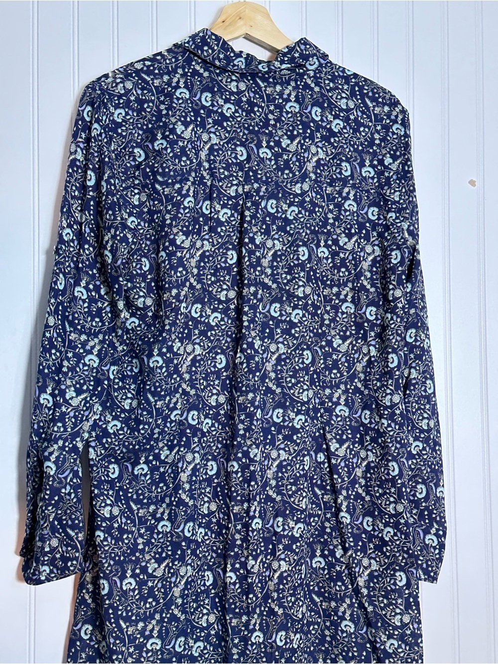 Roller Rabbit blue floral dress long sleeves button-down front M Relax Fit - Picture 7 of 12